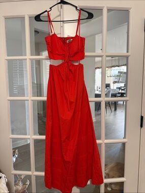 Nicholas Red Cutout Tie-Front Maxi Dress